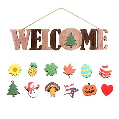 #ad #ad Interchangeable Welcome Sign for Front Door Rustic Wood Home Decor with 12 Se... $30.12