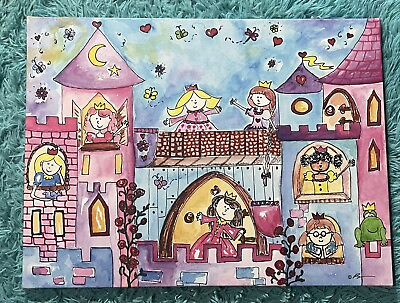 #ad Cute Princess Colorful Framed Canvas Wall Art Print Girls Signed Decor 24x18 $26.00