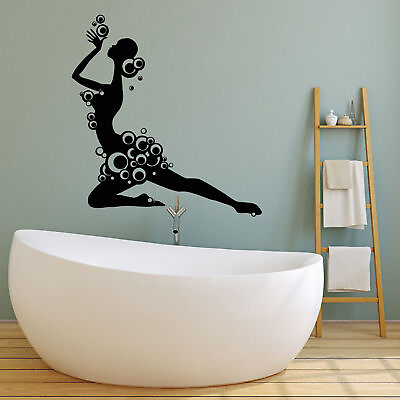#ad Vinyl Wall Decal Bubbles Naked Silhouette Girl Bathroom Decor Stickers 2041ig $69.99