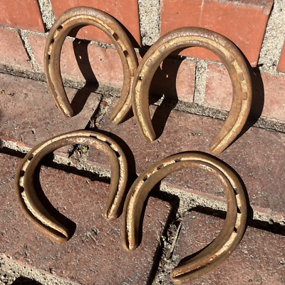 #ad Lot of 4 Vintage Horse Shoes Rustic Western Steel Man Cave Wall Decor Horseshoes $21.99