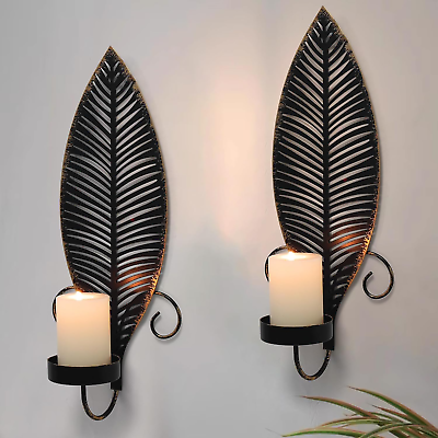 #ad Sconces Wall Decor Set of 2 Rustic Wall Sconces Candle Holder Set with Leaf Des $44.99