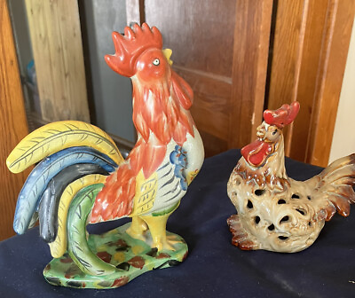 #ad Lot of 2**Ceramic Rooster 5” amp; 8”Figurine Farmhouse Decor. Country Decor $22.00