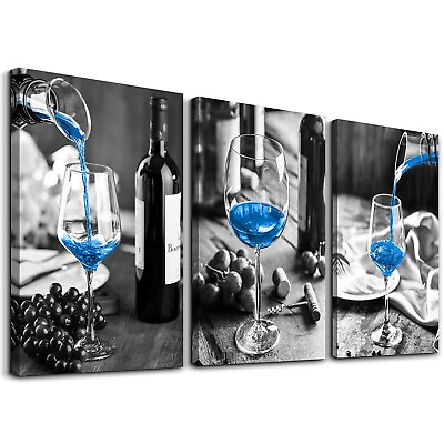 #ad Wall Decor For Dining Room Canvas Wall Art For Kitchen Black And White Wine G... $136.69