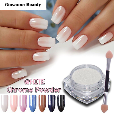 #ad WHITE CHROME POWDER Matte Pigment Pearl Nails Glazed Donut Crystal Shiny Dust $25.90