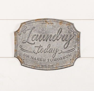 #ad NEW Rustic LAUNDRY TODAY HANGING SIGN Gray 11.5quot; W x 9.25quot; H Metal Cottage $17.94