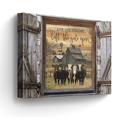 #ad Farmhouse Cow Pictures Wall Decor Angus Cattle and Barn Country Wall Art for ... $33.62