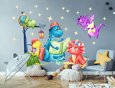 #ad Dragon story will sleep Dinosaur for Kids Nursery Wall Art decal sticker AU $135.50