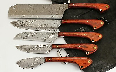 #ad #ad 5 pcs Damascus Steel Chef Kitchen Knife set Wood Handle with Outdoor Bag $69.99