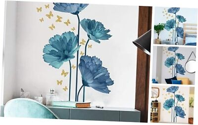 #ad Flower Wall Decals Peel and Stick DIY Floral Wall Decals Blue Carnation $28.63