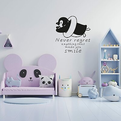 Never Regret Quote Penguin Animal Wall Art Stickers for Kids Home Room Decal $12.50