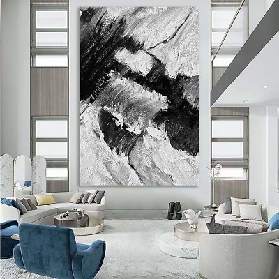 #ad Black and White 3D Texture Canvas Decorative Poster Abstract Wall Art Handmade $99.60