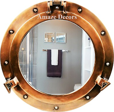 #ad Antique Aluminium Porthole 15quot; Window Nautical Ship Port Mirror Wall Decor $115.00