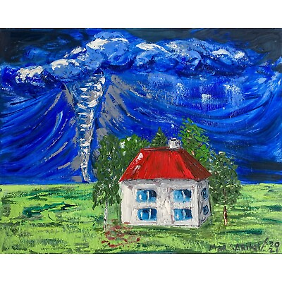 #ad Tornado Painting Hurricane Original Art House Texas Wall Art Impasto Painting $269.00