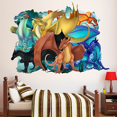 #ad Dragons 3D Wall Sticker Dragon Wall Decal Decor $71.25
