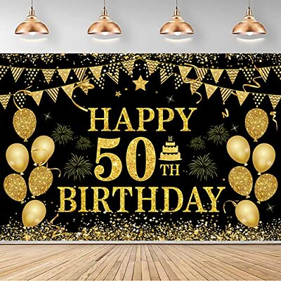 #ad Happy 50th Birthday Banner Backdrop Wall Party Decorations Birthday Supplies $15.25