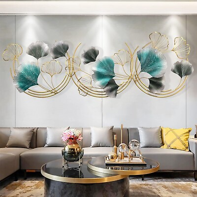#ad Metal Wall Art Metal Wall Decor for Living Room 59in*19in 3D Ginkgo Leaf Gold... $167.48