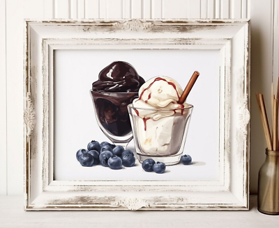 #ad Blueberry Ice Cream Dessert Wall Art Print Kitchen Wall Art Decor Home Decor $9.99