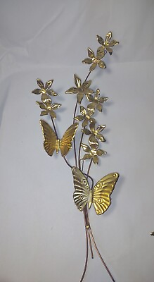 #ad Brass Home Interiors Homco Metal Wall Art Floral Vintage 70 Large Wall Butterfly $9.99