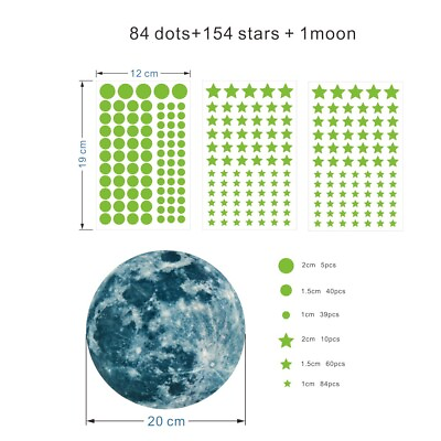230 X Wall Stickers Glow In The Dark Stars And Moon Planet Space Bedroom Decor $10.13
