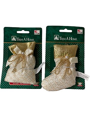 #ad Set Vintage Kmart Trim A Home Christmas Ornaments Plush Gift Bag Stocking NOS $5.39