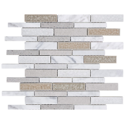 White Warm Calacatta Gray Marble Stone Crackle Glass Mosaic Tile Wall Backsplash $3.99