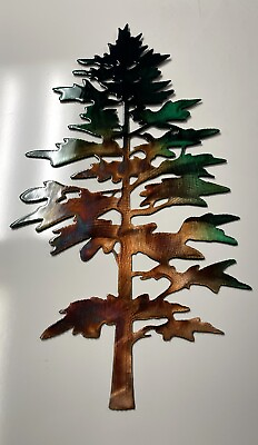 #ad Majestic Pine Tree Metal Wall Art Décor 20quot; x approx. 11quot; wide Green Marbled $40.98