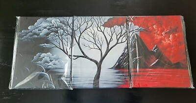 #ad 3 Piece Canvas Wall Art for Living Room Bedroom Panoramic Red Black Tree Volcano $29.96