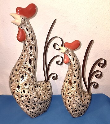 #ad 2 Zimlay Traditional Ceramic Rooster Statues 40841 Farmhouse Kitchen Decor $34.95