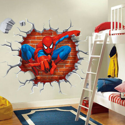 #ad Kid Boys Bedroom Decor 3D Spiderman Wall Sticker Removable Mural Paper Decals $8.58