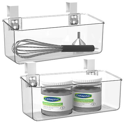 #ad 2 Pack Plastic Over Cabinet Door Organizer with Removable Hooks Clear Hangin... $35.68