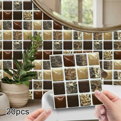 #ad 20Pcs 3D Self Adhesive Mosaic Tile Stickers Kitchen Bathroom Wall Decor 10*10cm $14.42