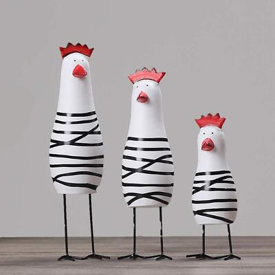 #ad 3Pcs Funny Wooden Rooster Kitchen Set Decor Figurine Ornament Home Accessorie... $26.33
