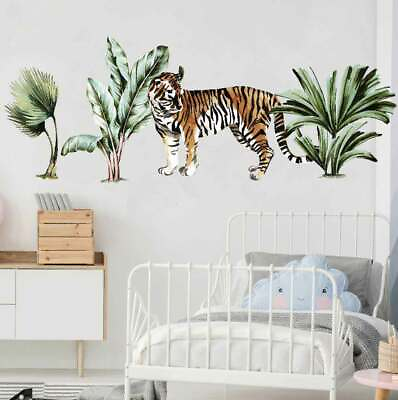 #ad Jungle Plant Animals Kids Wall Stickers Baby Room Decor Nursery Decal Tiger Art AU $27.59