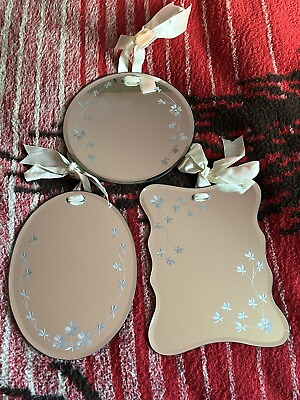 #ad Trio Of Etched Decorative Wall Hanging Mirrors $40.00