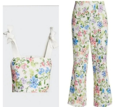 #ad Alice Olivia Lorinda Floral High Waisted Pant Nika crop top matching Sets 12 $118.00