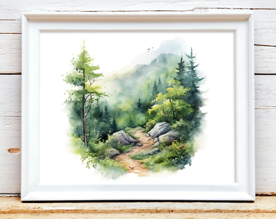 #ad Mountains Wall Art Print Forest Path Evergreen Trees Wall Art Decor Home Decor $9.99