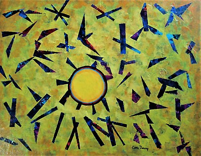 Painting Sun Original Signed Art Abstract Geometric Modern Artist Carla Dancey C $54.99