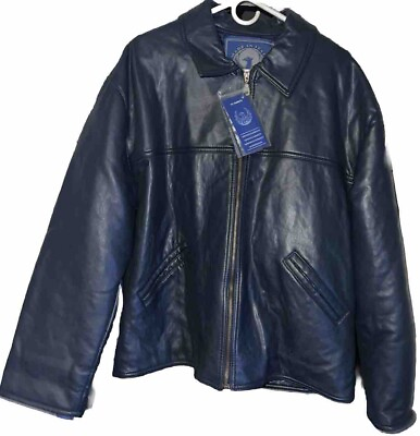 #ad Vintage GA Italian Textile Group Blue Leather Motorcycle Jacket Mens Size Large $87.71