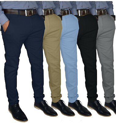 Mens Slim FIT Stretch Chino Trousers Casual Flat Front Flex Classic Full Pants $23.48