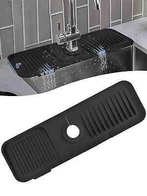 #ad Kitchen Sink Splash Guard Anti slip Black Silicone Faucet Drain Mat Drip Catcher $12.21