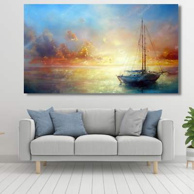 #ad Art Painting Sailboat Panoramic Canvas Picture Wall Art Living Room Décor Print $72.98
