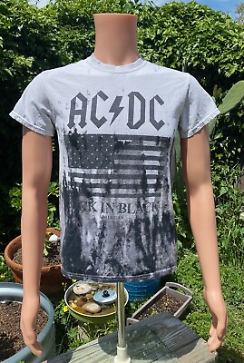 #ad AC DC T Shirt Women#x27;s Small BACK IN BLACK Concert Tie Dye On White Modern 2017 $9.99