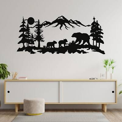#ad Metal Wall Decor Metal Bear Family Art Tree Mountain Decoration Bear Wall Art $210.00