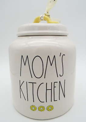 #ad RAE DUNN by Magenta quot;MOM#x27;S KITCHENquot; White Lidded Ceramic Canister Cookie Jar $22.25