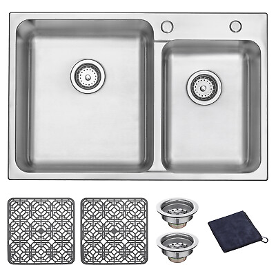 #ad DIRECTUNIT Topmount Kitchen Sink 18 Gauge Stainless Steel Double Bowl 31.5quot; $123.99