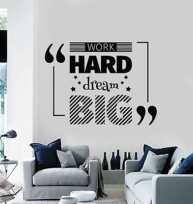#ad Vinyl Wall Decal Work Hard Dream Big Quote Room Home Decor Stickers g1044 $69.99