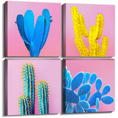 #ad Boho Cactus Wall Art Tropical Botanical Wall Decor for Bathroom Colorful Succ... $58.43