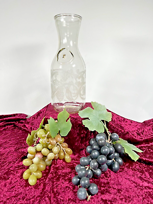 #ad #ad 1 Liter Clear Glass Carafe decorated w Grape Vines amp; Birds Incl. Grape Decor $10.00