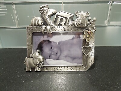 #ad Fetco Home Decor Pewter Baby Photo Frame with Charm Size 3.5x5 $16.20