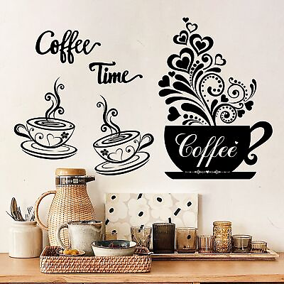 #ad Coffee Cup Wall Decals Vinyl Kitchen Wall Decor Stickers Black Coffee Tea Sig... $14.66